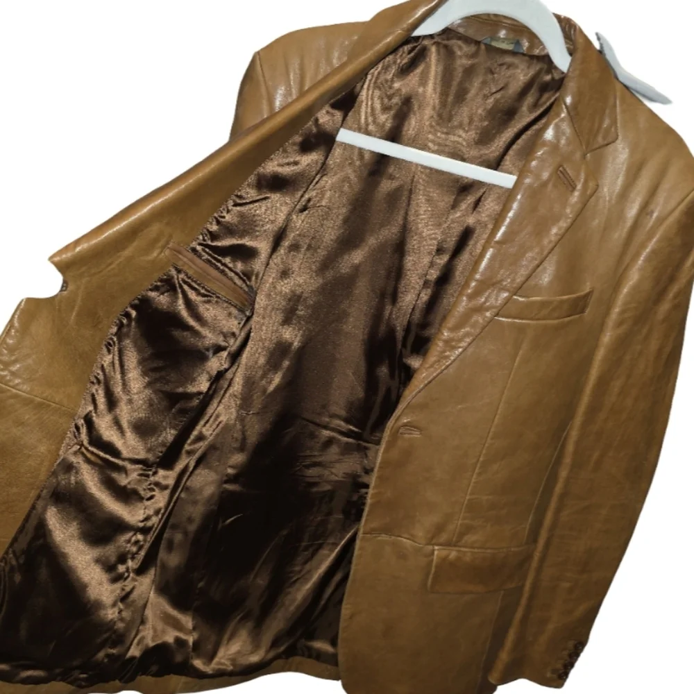 Banana Republic Vintage Cognac Tan Leather Blazer‎ Jacket Mens Size 38 R